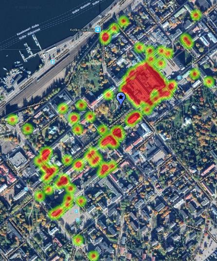Voimakartta: Kotkan keskusta H1/2019 Voimakartta kuvaa Kotkan keskustan