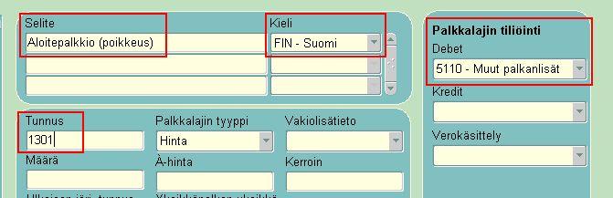 Vaihtoehtoisesti palkkalaji voidaan luoda myös kopioimalla, käyttäen 1300 Aloitepalkkio -palkkalajia pohjana. Kopiointi tapahtuu seuraavasti: 1.