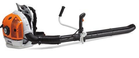 Kuminen 2-komponenttikahva, STIHL tärinänvaimennus, ergonomisesti muotoillut olkaimet, lukitusvipu puhallusnopeudelle ja kantokahva.