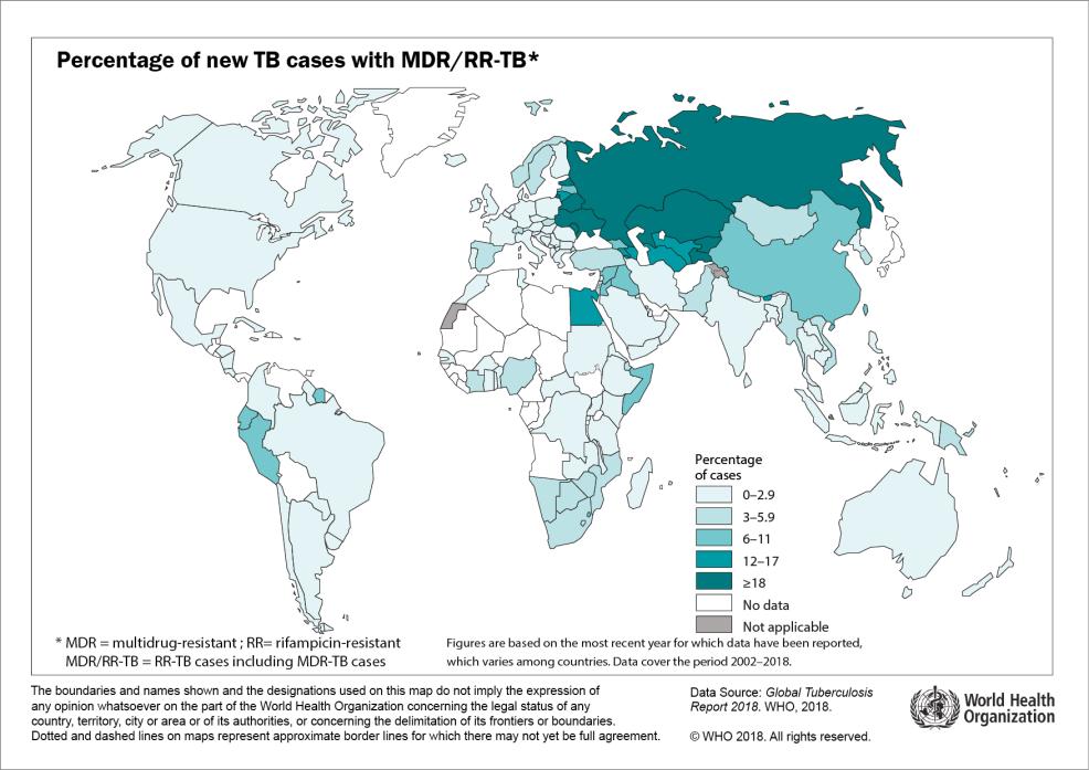 isoniatsidille. MDR-tuberkuloosia on löytynyt kaikista maailman maista. Tarkkaa tietoa ei ole.