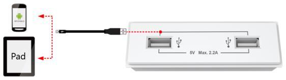 4.2.2 Tupla USB (USB1) USB ulostulo liitäntä: Puhelimen, padin jne. lataamiseen. Max. latausvirta on 2.2A(yhteensä).