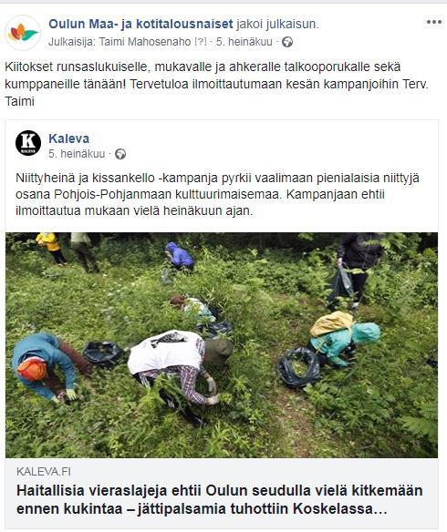 Kampanja Kalevassa 5.7.2018 https://www.kaleva.