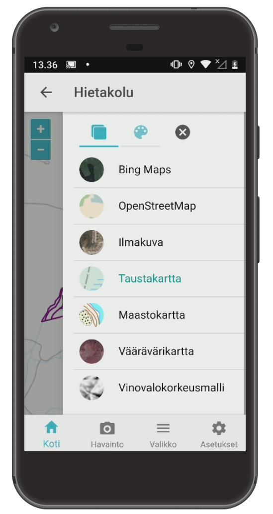 Karttatasot Valittavana on seitsemän erilaista karttatasoa.
