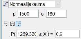 03. Olkoon X satunnaismuuttuja, joka kuvaa yhden lampun kestoikää. Tällöin X ~ N(500, 80). Etsitään ensin kestoikä a, jonka ylittää 90 % lampuista eli jolle P(X a) = 0,9.