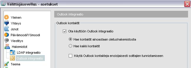 Määrittele mistä hakemistosta kontaktit noudetaan, vain