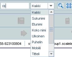 Alasvetovalikosta voidaan valita mitä tietoa haetaan: Haku käynnistyy klikkaamalla suurennuslasin kuvaketta.