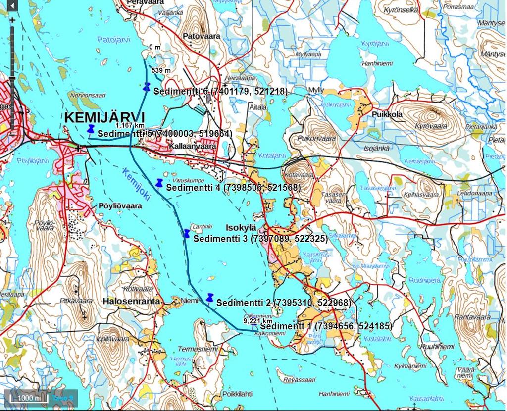 Kuva 1. Näytteenottopisteiden sijainnit, suunnitelma. 2. NÄYTTEENOTON TOTEUTUS Sedimenttinäytteenotto toteutettiin 16.8.