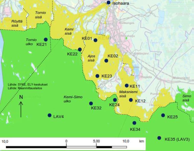 75 alueella sijaitsevan metsäteollisuuden ja Kemin kaupungin jätevesien kuormitusta (ks. kuva 7-8).