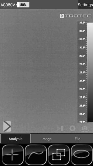 Alavalikko Valokuva-asetukset Tässä alavalikossa voit mukauttaa lämpökuvan esitystä. 1. Kosketa haluamasi asetuksen painiketta. Esimerkissä on valittuna asetus Original Image.