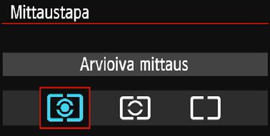 q Arvioiva mittaus Yleiskäyttöön tarkoitettu mittaustapa, joka sopii myös vastavalossa olevien kohteiden kuvaamiseen. Kamera määrittää valotuksen automaattisesti kohteen mukaan.