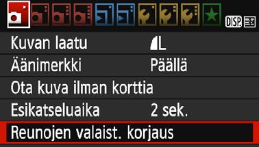 3 Kuvan tummien kulmien korjaus Objektiivin ominaisuuksien vuoksi kuvan neljä kulmaa saattavat näyttää tummemmilta.