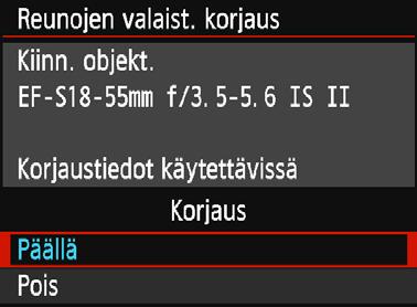 JPEG-kuvien korjaus tehdään kuvaushetkellä. RAW-kuvia voidaan korjata Digital Photo Professional -ohjelmistossa (EOS-ohjelmisto, s. 314).