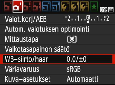 u Värisävyn säätäminen valonlähteen mukaann Voit korjata määritettyä valkotasapainoa.