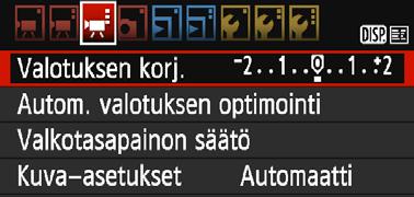 3 Valikkotoimintojen asetukset [k3] Valotuksen korjaus Valotuksen korjauksen määrää voidaan muuttaa ±3 yksiköllä.