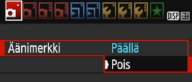 Kätevät ominaisuudet 3 Äänimerkin poistaminen käytöstä Jos haluat, voit poistaa tarkennuksen tai itselaukaisun äänimerkin käytöstä.