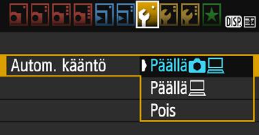 Valitse haluamasi asetus ja paina sitten <0>-painiketta. [PäälläzD]:Pystykuva käännetään automaattisesti toiston aikana sekä kameran LCD-näytössä että tietokoneessa.