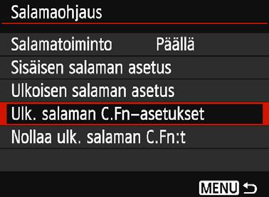 3 Salaman määrittäminenn Nollaa salama-asetukset Paina [Ulkoisen salaman asetus] -näytössä <B>-painiketta, jotta salama-asetusten nollausnäyttö avautuu.