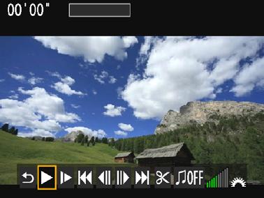 Paina yhden kuvan näytössä <0>-painiketta. Näytön alareunaan tulee näkyviin videon toistopaneeli.