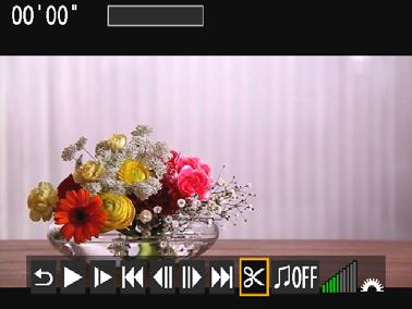 X Videon ensimmäisen ja viimeisen kohtauksen leikkaaminen Voit leikata videon ensimmäistä ja viimeistä kohtausta noin 1 sekunnin välein. 1 Valitse videon toistonäytössä [X].