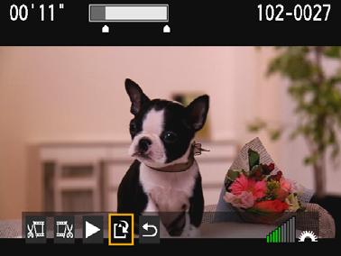 X Videon ensimmäisen ja viimeisen kohtauksen leikkaaminen 4 Tallenna leikattu video. Valitse [W] ja paina <0>-painiketta. Tallennusnäyttö tulee näkyviin.