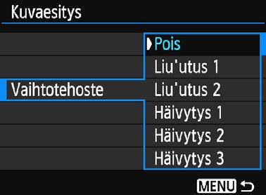 3 Kuvaesitys (Automaattinen toisto) [Vaihtotehoste] [Taustamusiikki] 4 5 Aloita kuvaesitys. Valitse <W><X> -painikkeilla [Aloita] ja paina sitten <0>-painiketta.