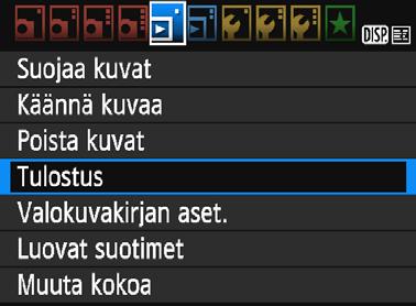 W Digital Print Order Format (DPOF) Määritä tulostustapa ja päiväyksen ja kuvanumeron tulostus.