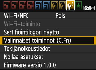 3 Valinnaisten toimintojen määrittäminenn Valinnaisen toiminnon numero 1 2 Valitse [Valinnaiset toiminnot (C.Fn)].