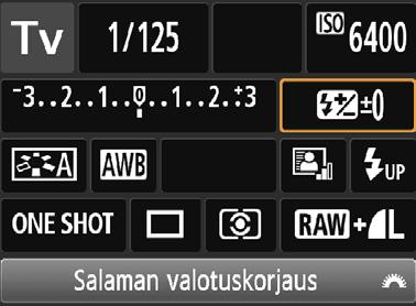Q Kuvaustoimintojen pikavalinta Esimerkki pikavalintanäytöstä Valotusaika (s. 108) Aukko (s. 110) Kuvaustila* (s. 30) Ensisijainen huippuvalotoisto* (s. 263) ISO-herkkyys (s.