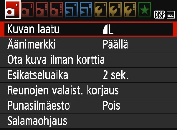 3 Valikkotoiminnot Voit määrittää valikoissa eri toimintoja, kuten kuvan tallennuslaadun sekä päiväyksen ja ajan.