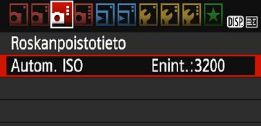 3 Valikkotoiminnot Valikkoasetusten määrittäminen 1 2 3 4 5 6 Näytä valikkonäyttö. Avaa valikkonäyttö painamalla <M>painiketta. Valitse välilehti.