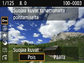 Toiminto-opas näyttää lyhyen kuvauksen kulloisestakin kuvaustilasta, toiminnosta tai asetuksesta.