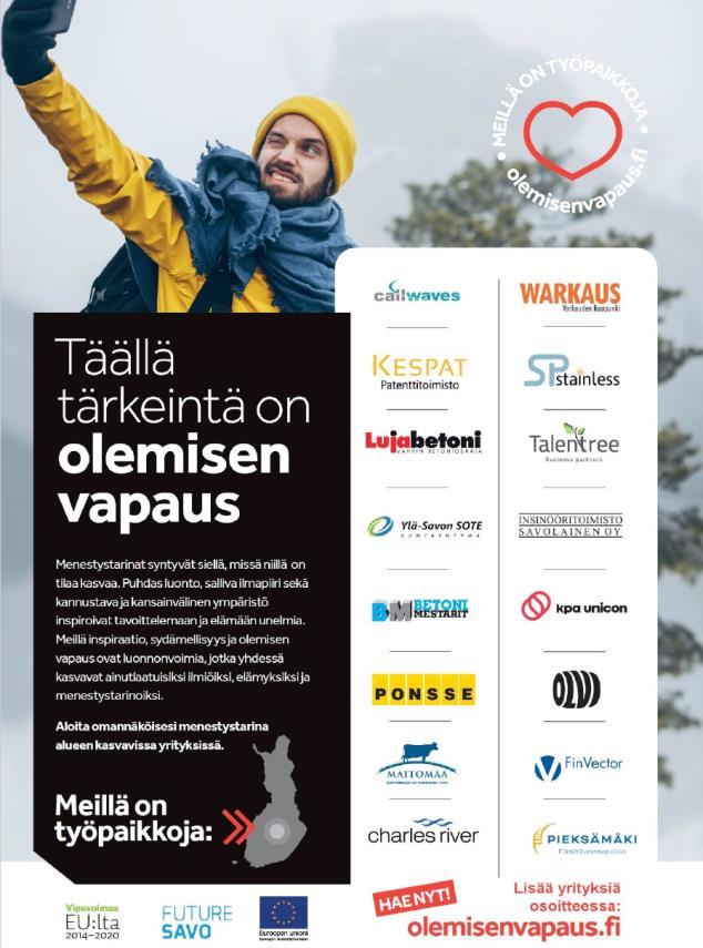 .2.2019 jälkeen sivustolle mukaan tulleet (maksuton) Mediconsult Suomivalimo Tahto UPM Metsä Savon Ammattiopisto Savonia AMK By Iisalmi Kuopion kaupunki SavoGrow Toteutus