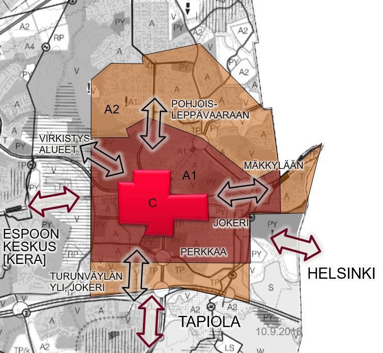 14 (40) - Perkkaan kehittyminen jo nykyisellään volyymiltaan, tiheydeltään ja toiminnoiltaan merkittäväksi Leppävaaran osaksi Tämä kehitys on tunnistettu myös maakuntakaavoituksessa, jossa