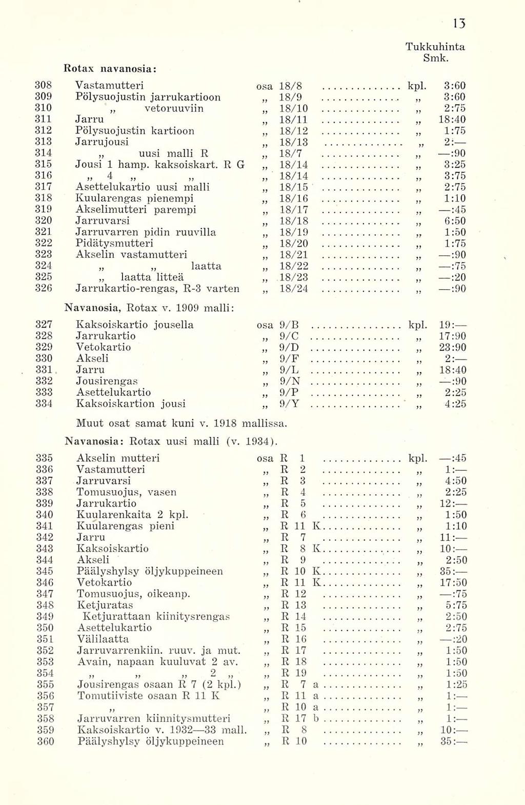 . Rotax navanosia: 308 Vastamutteri osa 18/8 kpl.