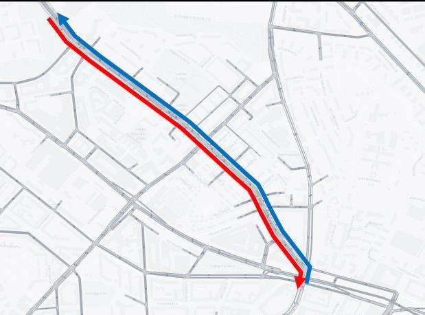 Ajoaikavertailu, keskiarvo AHT & IHT Kumpulantie - Hämeentie 6 Autoliikenteen ajoaikojen keskiarvot AHT Autoliikenteen ajoaikojen keskiarvot IHT 15:00 10:00 Keskustan suuntaan