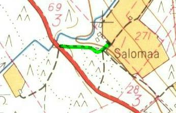 Vasemmalla ote peruskartasta vuodelta 1971 (1233 06 Kodesjärvi), oikealla vuodelta 1986. Vuoden 1971 jälkeen, vuoteen 1986 mennessä, Salomaan tilan länsipuolelle on tehty laaja hiekkakuoppa.