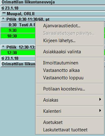 Ajan varaaminen Hae asiakas Valitse potilas painikkeen kautta Valitse vapaa aika ajanvarauskirjalta ja varaa aika klikkaamalla