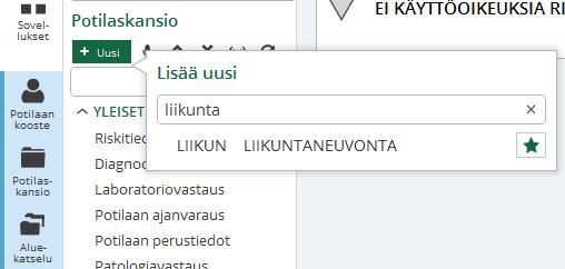 Valitse lomake suosikiksi klikkaamalla rivin perässä oleva tähti vihreäksi Linkit Käyttäjän kotisivulla vasemmalla alhaalla linkit sovelluksessa voit käydä lisäämässä omia linkkejä.