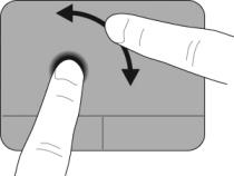 Kiertäminen Kiertoeleellä voit kiertää erilaisia kohteita, kuten valokuvia. Voit kiertää asettamalla vasemman etusormesi kosketusalustavyöhykkeelle.