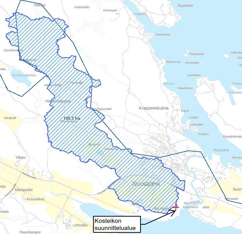 3 (9) rakennettu tekolampi. Padon valuma-alue on noin 130 ha ja padon alapuolinen valuma-alue on noin 70 ha. 5 Kuormitus Kuva 2. Valuma-alue (Suomen Metsäkeskus, Valuma-alueen määritys työkalu).