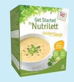 Nutrilett VLCD Chicken Soup 15 pack TUOTETIEDOT (G) Soijaproteiini (sisältää sulfiittia), kuivattu glukoosisiirappi, soijakuitu, rasvaton maitojauhe, kasviöljy (soija, rapsi), kivennäisaineet