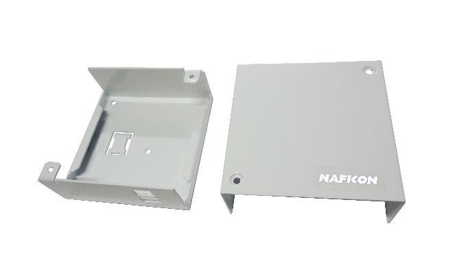 NAF päätekotelo 2/4 Sähkönumero 7264874 Ulkomitat 100x100x40mm, KxLxS Metallinen kotelo, jonka alareunassa adapteripaikat neljälle SC simplex tai LC duplex