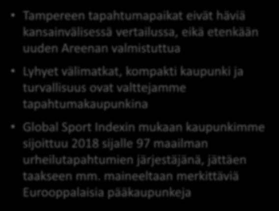 City of sports Tampereen tapahtumapaikat eivät häviä kansainvälisessä vertailussa, eikä etenkään uuden Areenan