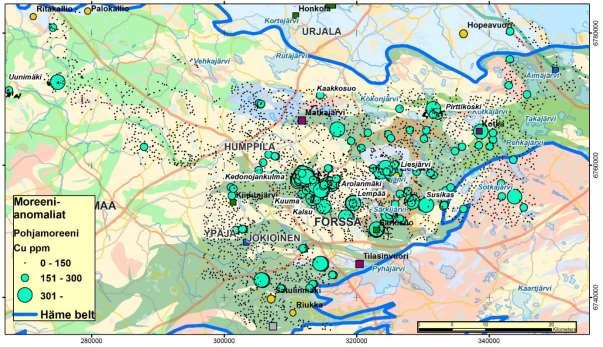 GEOLOGIAN TUTKIMUSKESKUS Raportti 60/2017 7 Kallionappien arseenianomaliat ovat samoissa kohteissa kuin moreenianomaliat (Kuva 6). Selkeimmät anomaliat ovat Kedonojankulman ja Liesjärven kohteissa.