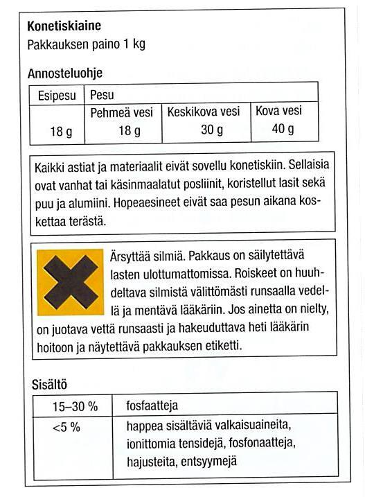 60. Vastaa seuraaviin kysymyksiin, joista kysytään seuraavassa tuoteselosteessa a) Mitä kaikkea konetiskiaineen