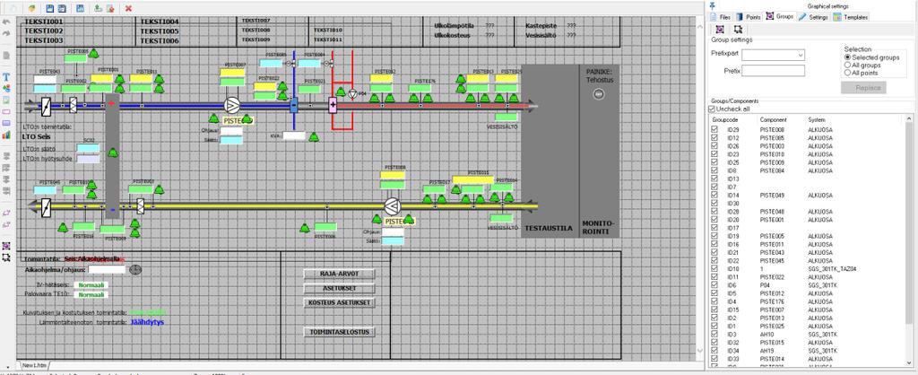 6 Kuva 3. Kuvassa on HTML-grafiikkapohja, jota käytetään tässä työssä. 4.2 Pisteluettelo Pisteluettelo on luettelo rakennusautomaatiojärjestelmän pisteiden tyypeistä.