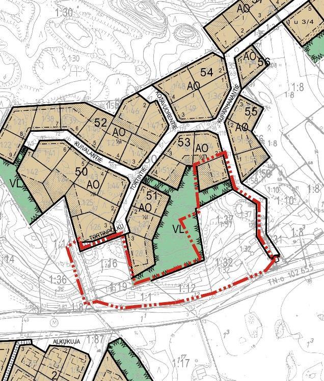 Asemakaavoitus Suurin osa suunnittelualueesta on asemakaavoittamatonta. Asemakaavan muutos koskee yhtä..98 vahvistetun asemakaavan -tonttia sekä lähivirkistysaluetta VL.