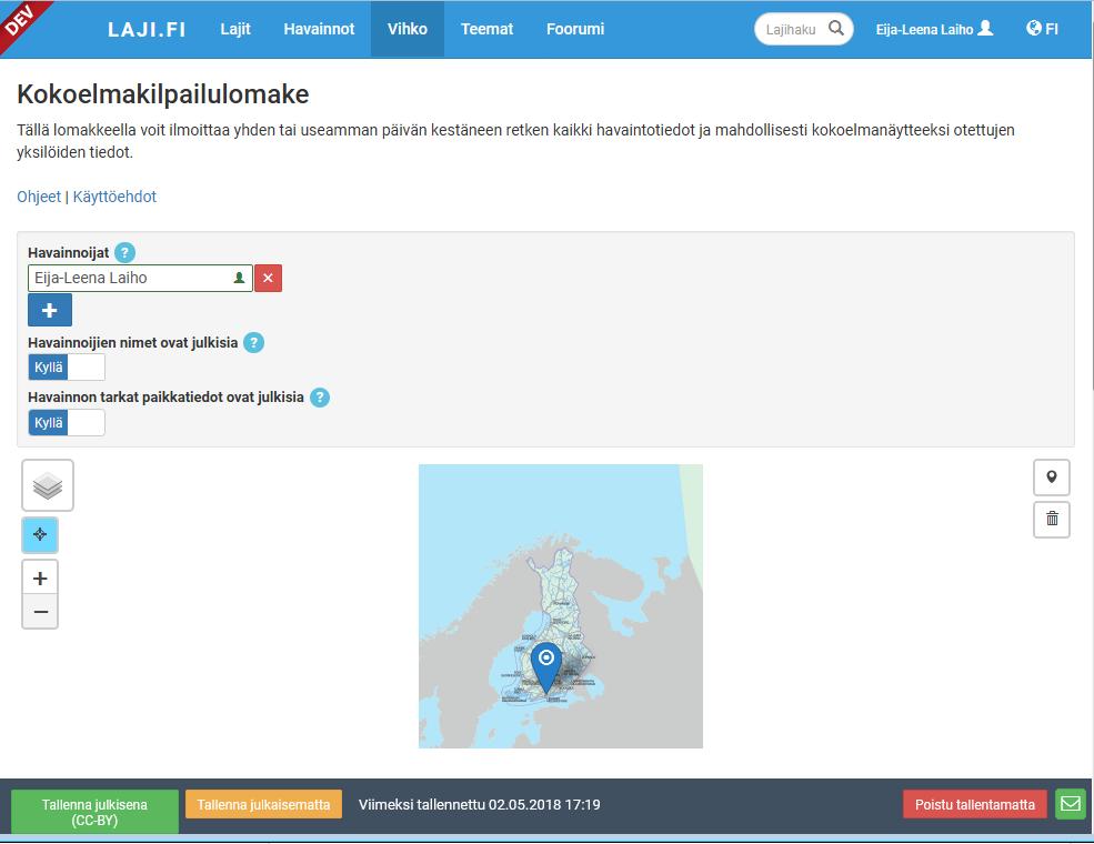 3.1 Lomakkeen perustiedot Lisää opettaja/oppilas lomakkeelle havainnoijaksi +-merkistä. Opettajan tulee olla lomakkeella havainnoijana, jotta hän pääsee tarkastamaan kokoelman.