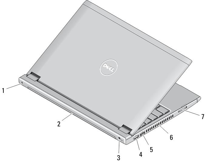 7. USB 3.0 -liittimet (2) 8. kuuloke- ja mikrofoniliitin 9. kaiutin 10. kosketuslevy 11. kosketuslevyn painikkeet (2) 12. laitteen tilan merkkivalot 13. kaiutin 14. näppäimistö 15.