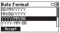 Päivämäärän esitys Käyttöohje 15 Korosta "Date format".